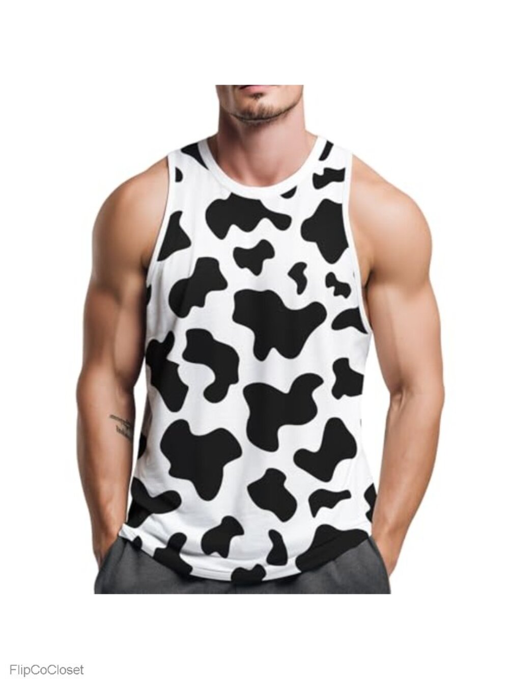 Men's Cow Print Tank Top Sleeveless Casual Gym Beach Muscle Shirt